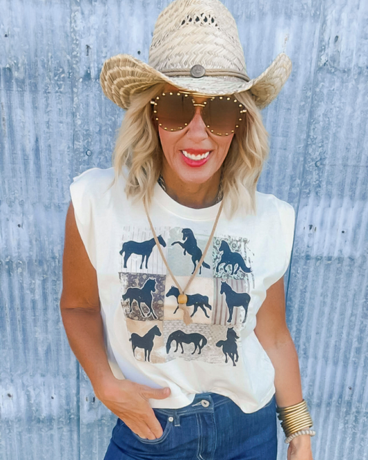 Wild Horses Garment Dyed Graphic Muscle Tank