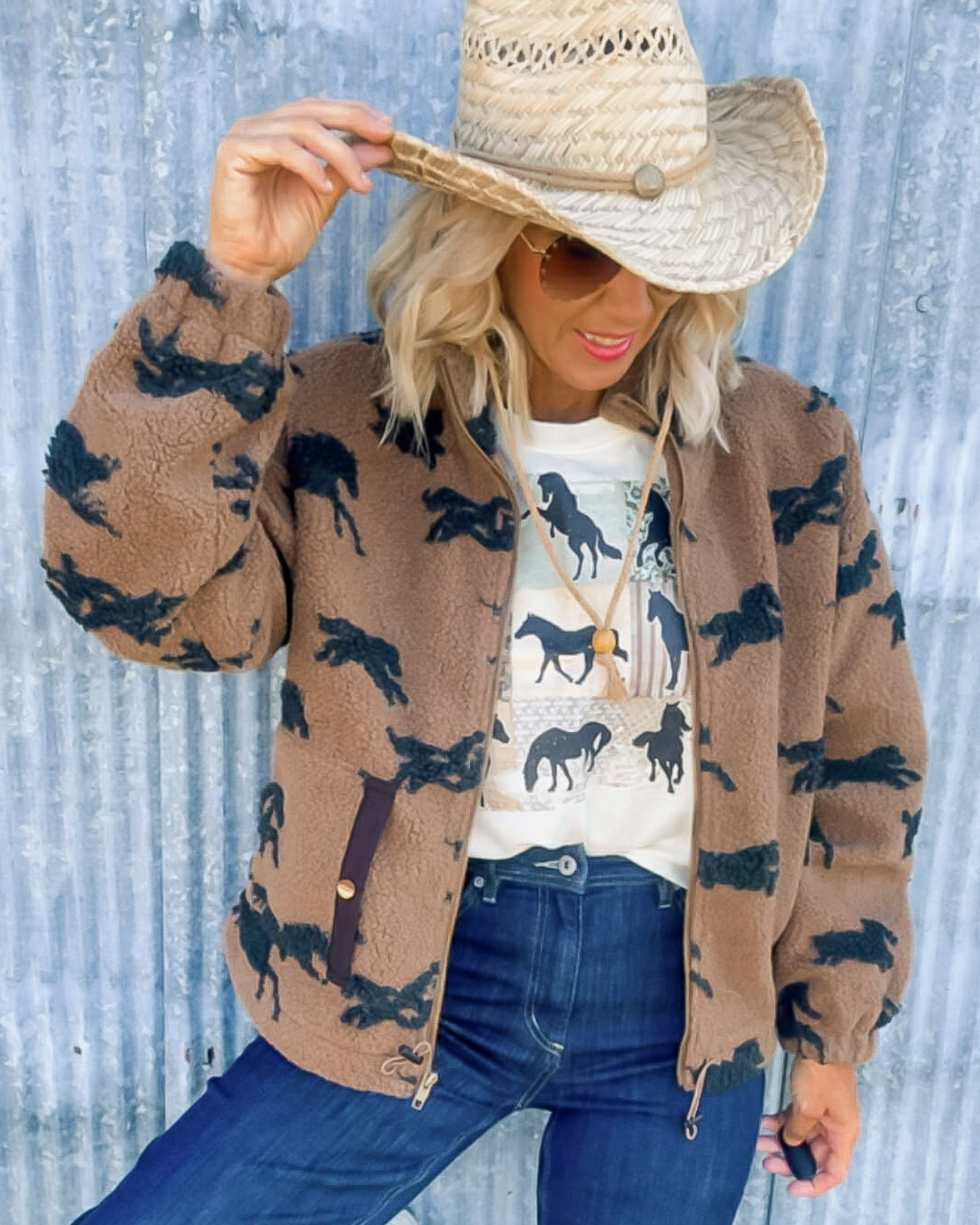 Wild Horses Sherpa Zip Up Jacket