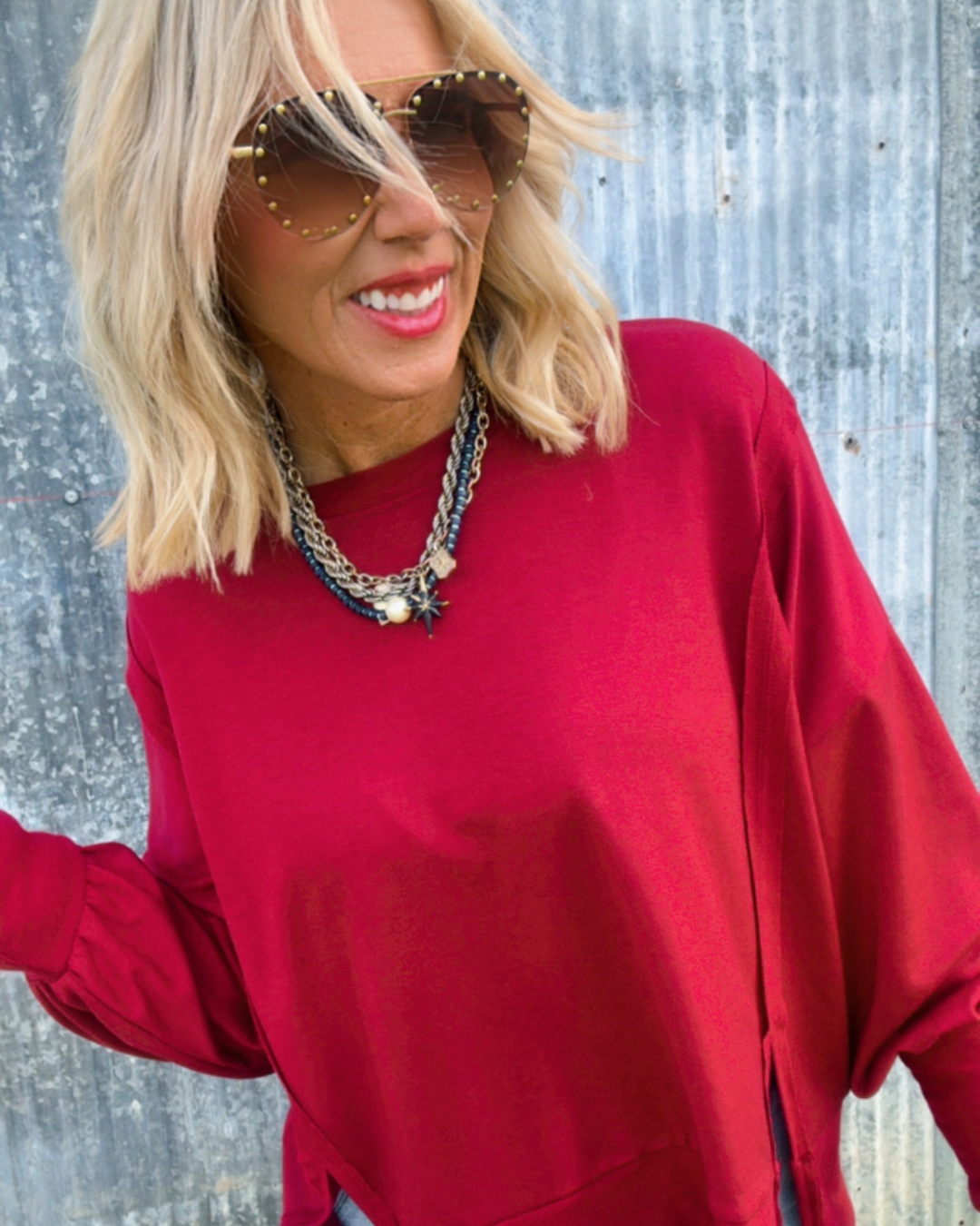Burgundy Solid Hi-Lo Sweatshirt*