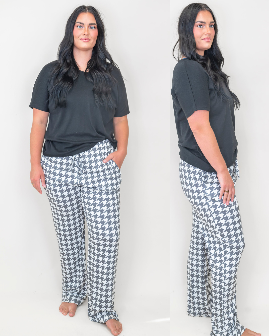 Black Houndstooth Pajama Pant Set by Salty Wave (TOP & BOTTOM)