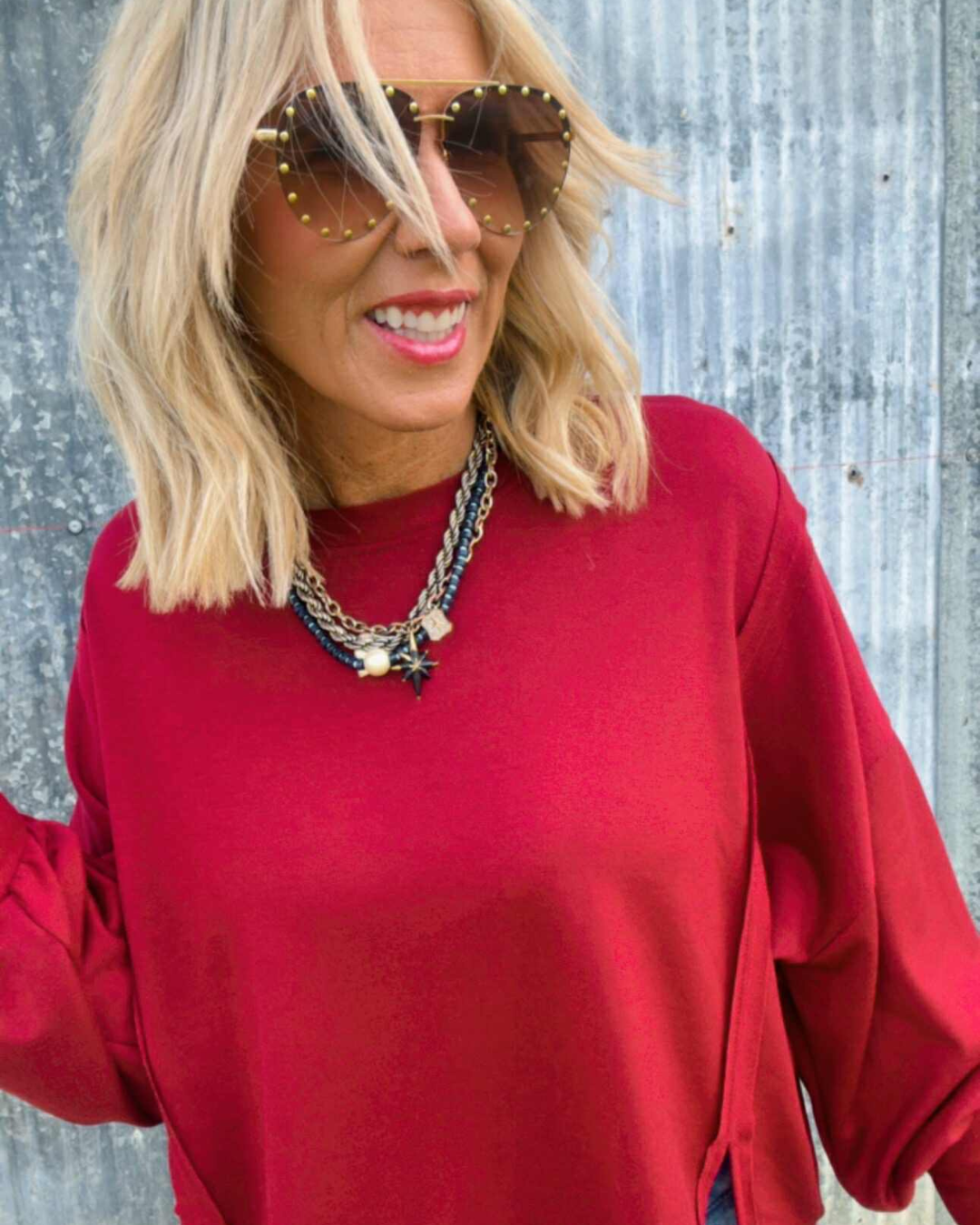 Burgundy Solid Hi-Lo Sweatshirt*