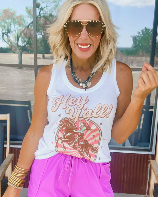Hey Y'all Racerback Graphic Tank Top
