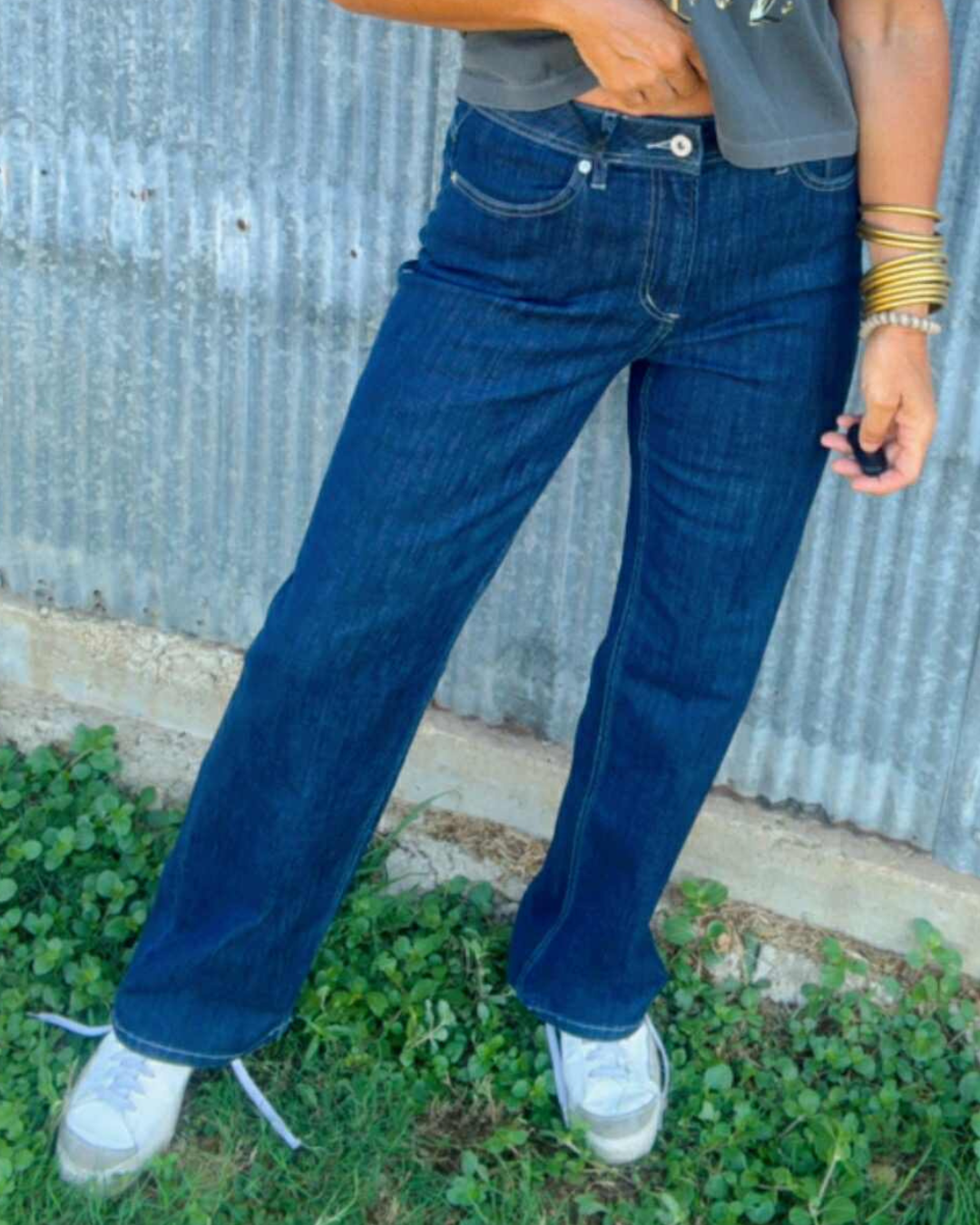 Indigo Dye Blue High Rise Straight Denim Jean | MICA