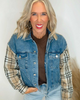 Khaki Denim Plaid Contrast Jacket**