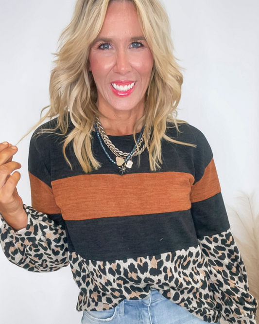 Leopard Sweater Colorblock Top