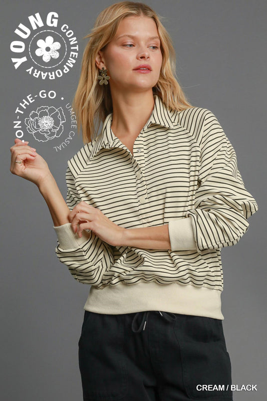 Henley Style Striped Sweatshirt | UMGEE