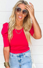 Pink Solid Puff Short Sleeve Top