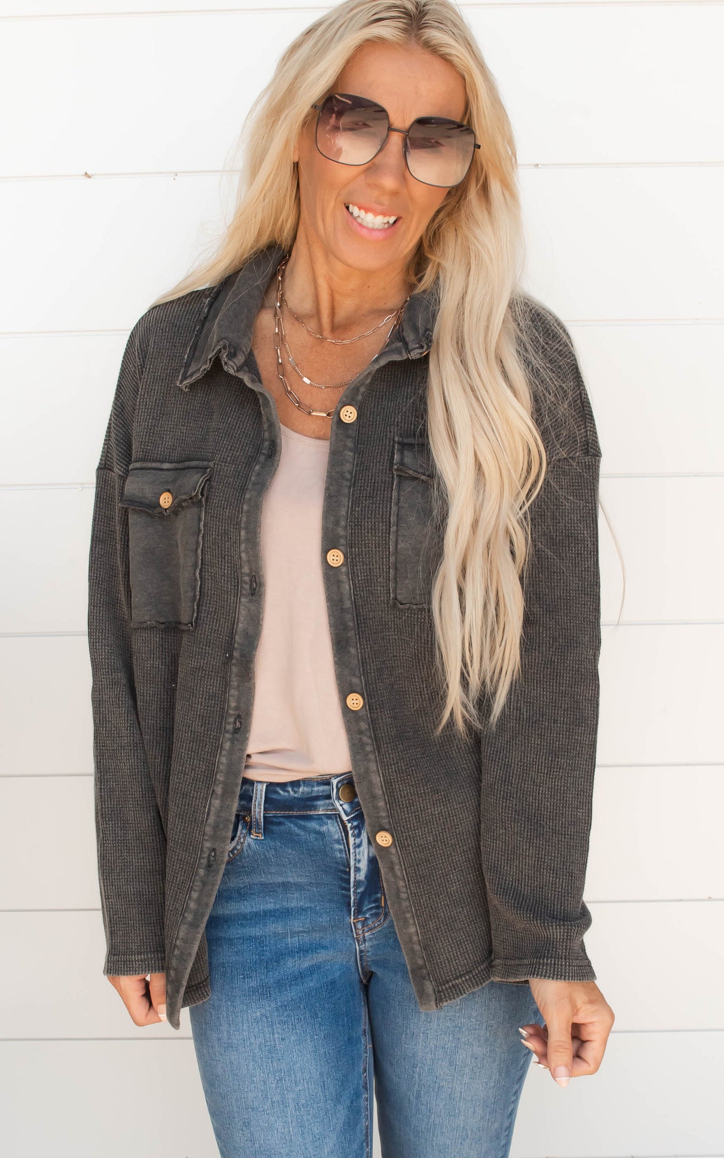black waffle knit top