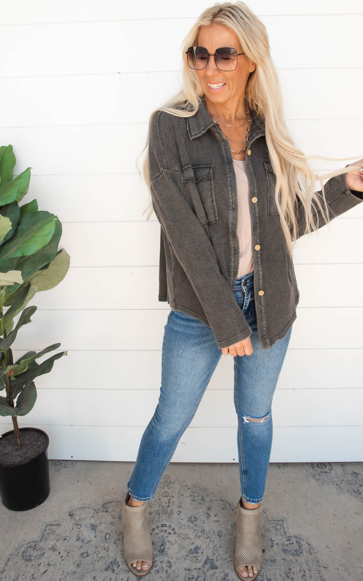 black button down top by salty wave