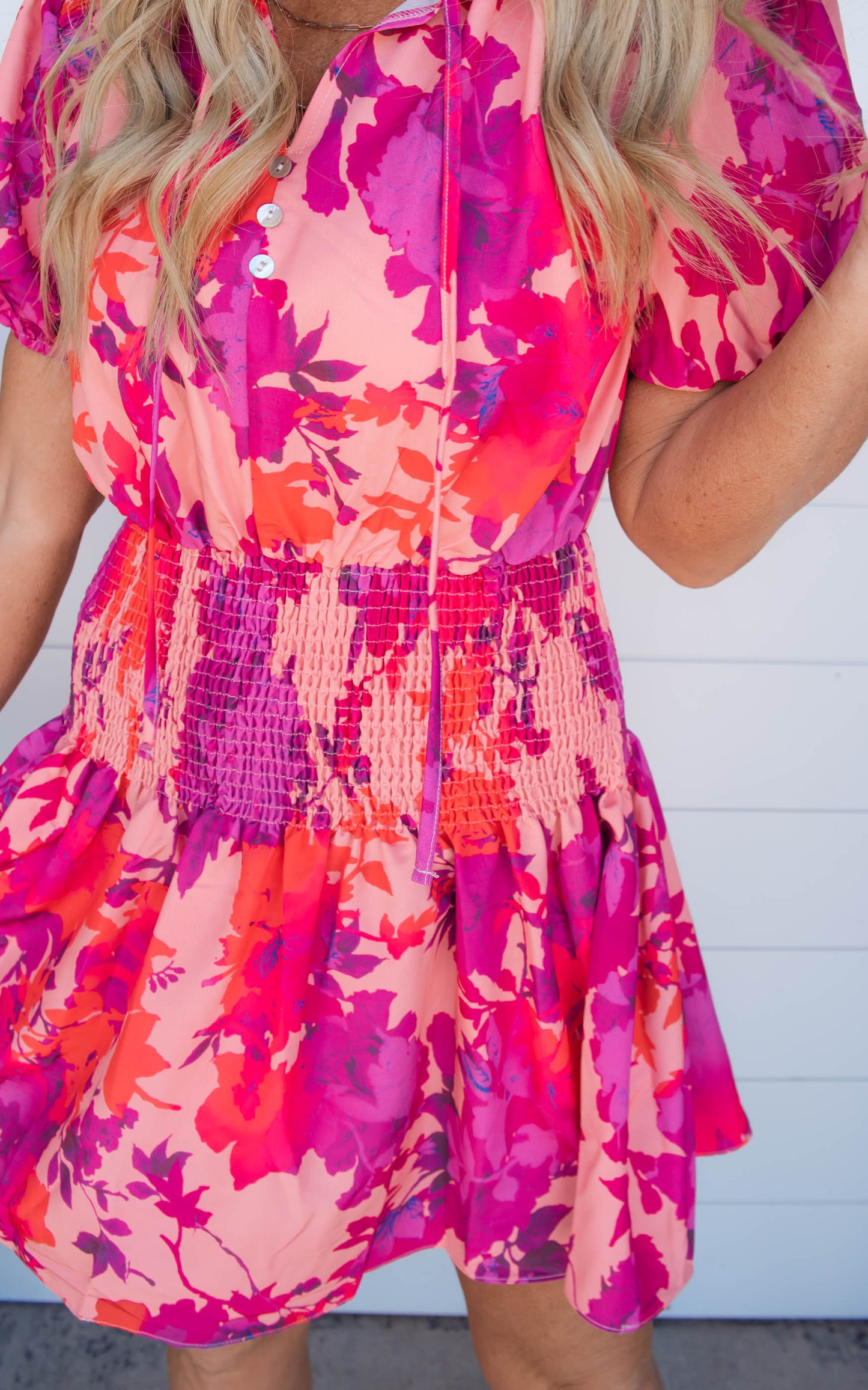 Secret Garden Floral Print Smocked Short Dress - Final Sale