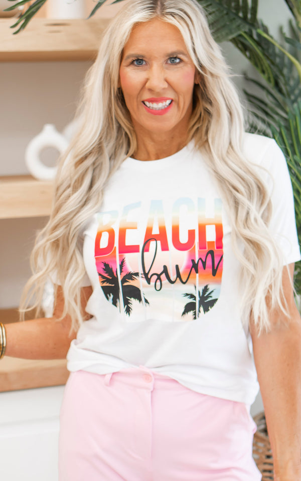 White Sunset Beach Bum Garment Dyed Graphic T-shirt