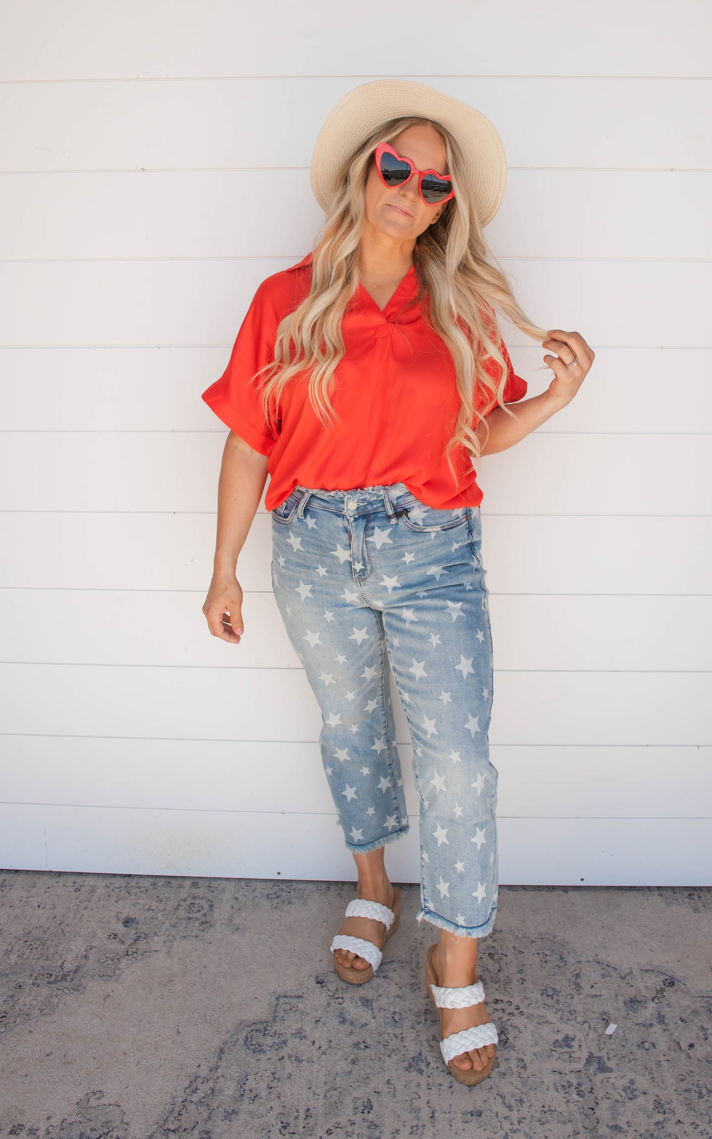 star print denim