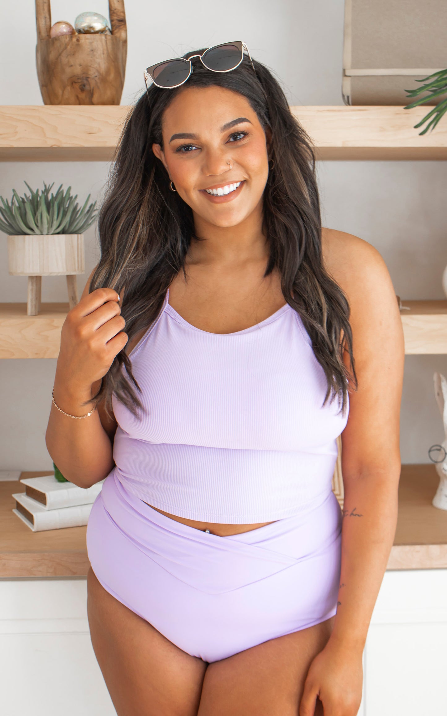 Sun Kissed High Rise Ribbed Swim Top | Lavender Love