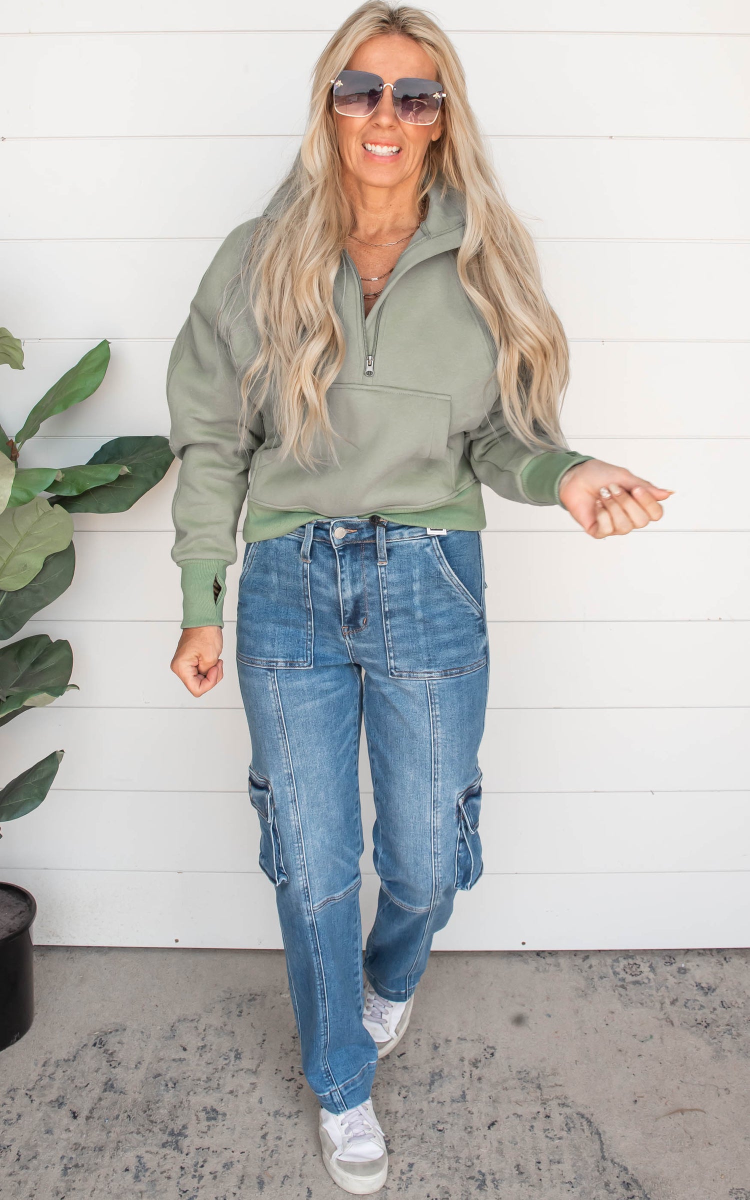 High Waist Cargo Denim Wide Leg Jeans