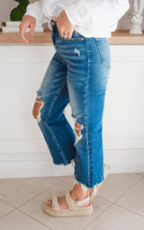 Zenana High Waist Distressed Wide Leg Cropped Denim Jeans