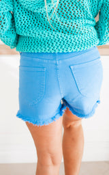 Lexi Sky Blue Garment Dyed Mid-Rise Denim Shorts