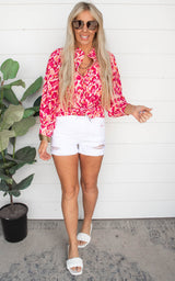 Go For It Abstract Button Down Blouse - Fuchsia