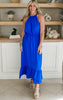 Blue Air Flow Halter Neck Maxi Dress