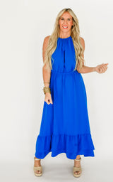 Blue Air Flow Halter Neck Maxi Dress