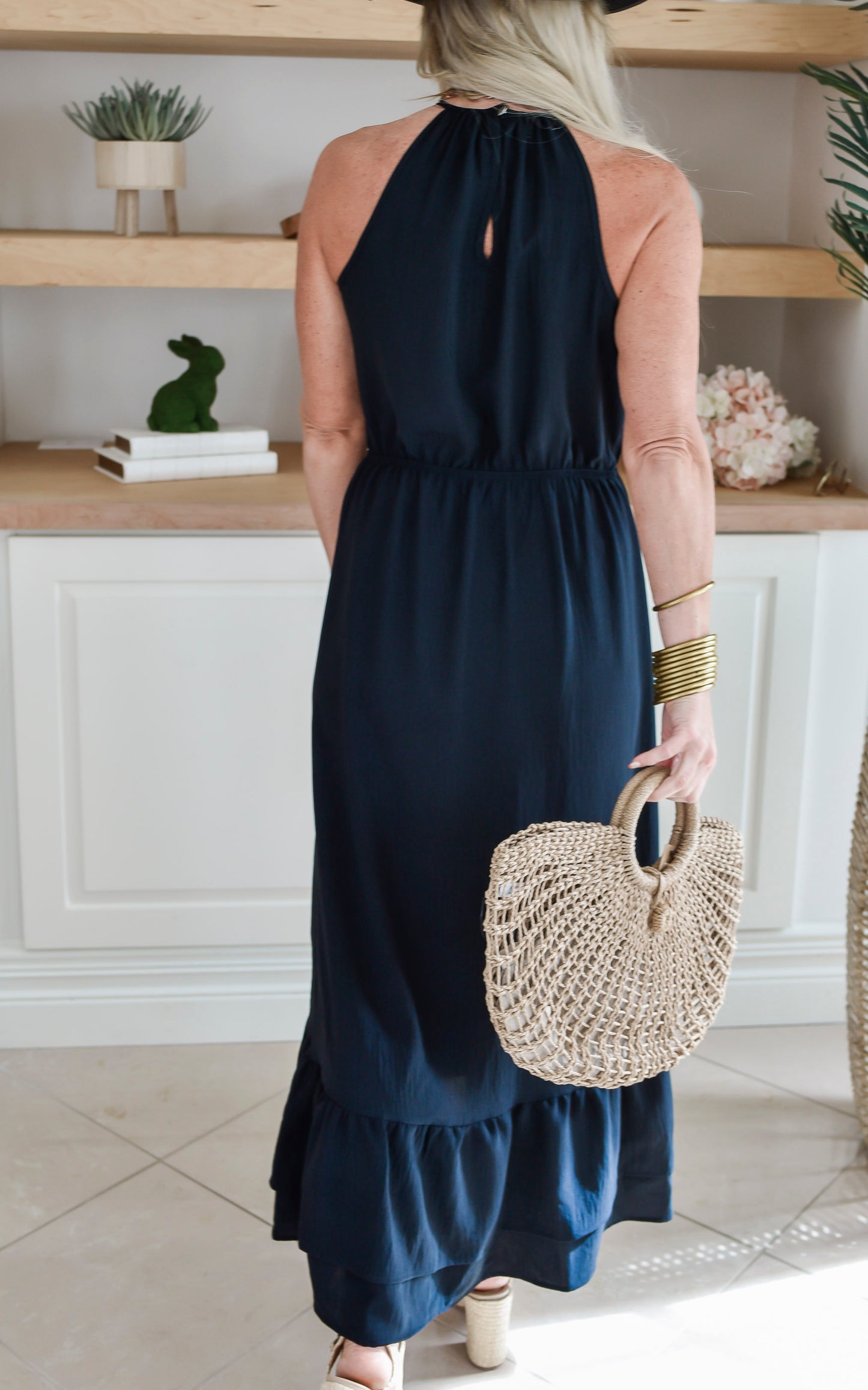 Black Air Flow Halter Neck Maxi Dress