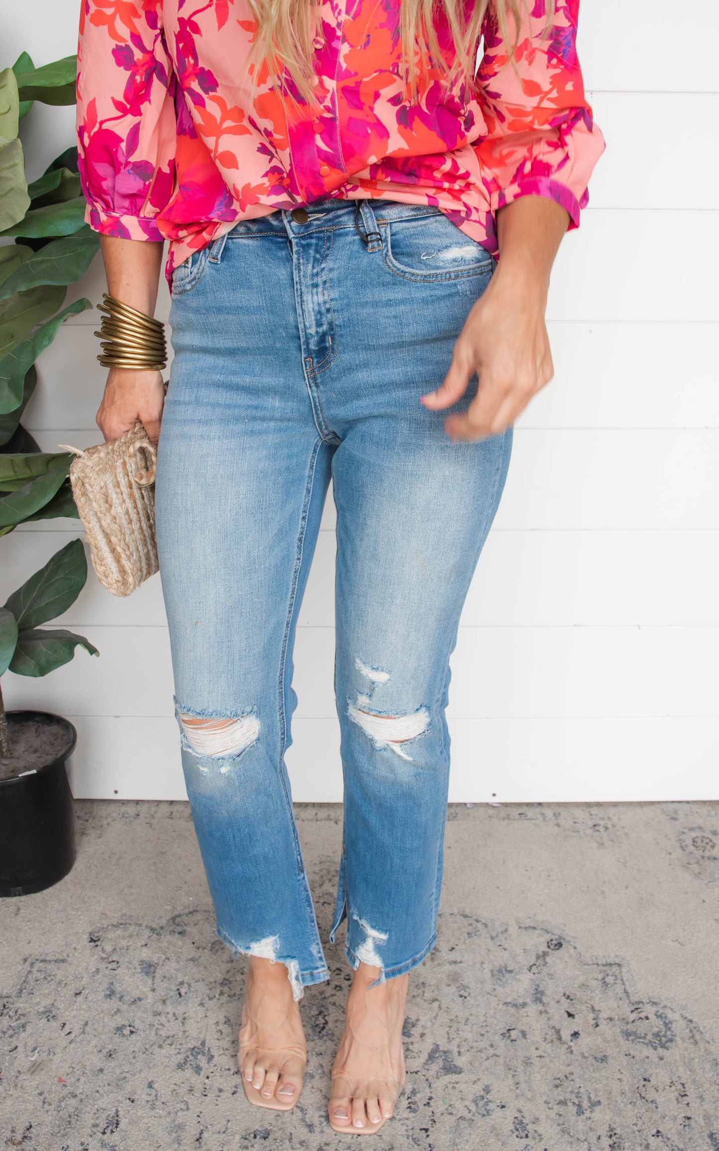 MICA | High Rise Ankle Straight w/ Side Slit Denim Jeans** - Final Sale