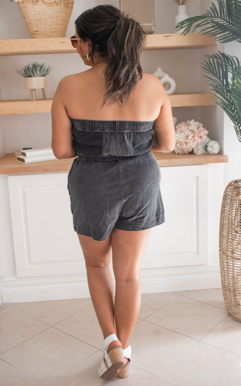 Mineral Washed Strapless Romper