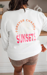 Ivory FOREVER CHASING SUNSETS Graphic Crewneck Sweatshirt