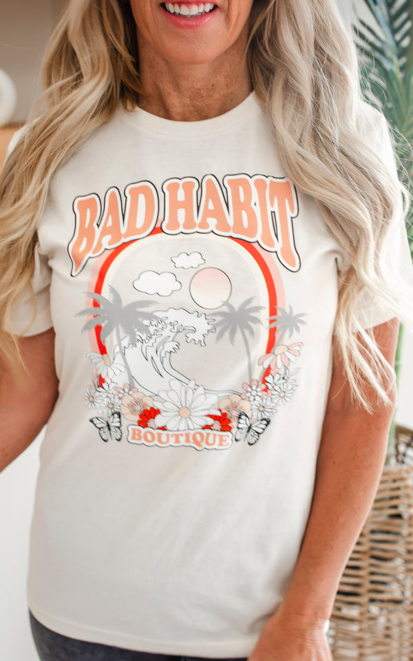 Cream Bad Habit Garment Dyed Graphic T-shirt