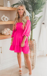The Ultra Hot Pink 3/4 Sleeve Dress