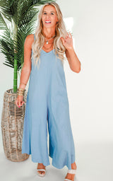 Chambray Back Lace Up Asymmetrical Jumpsuit