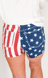 Americana Flag High Rise Fray Hem Denim Shorts (REG/CURVY) | Judy Blue