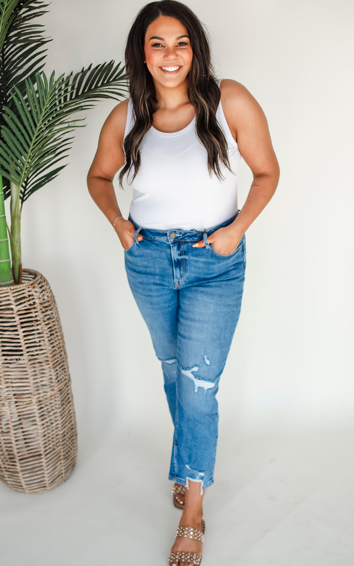 MICA | High Rise Ankle Straight w/ Side Slit Denim Jeans** - Final Sale