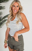 Dark Sage High Rise Denim Shorts | MICA - Final Sale