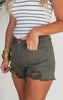 Dark Sage High Rise Denim Shorts | MICA - Final Sale