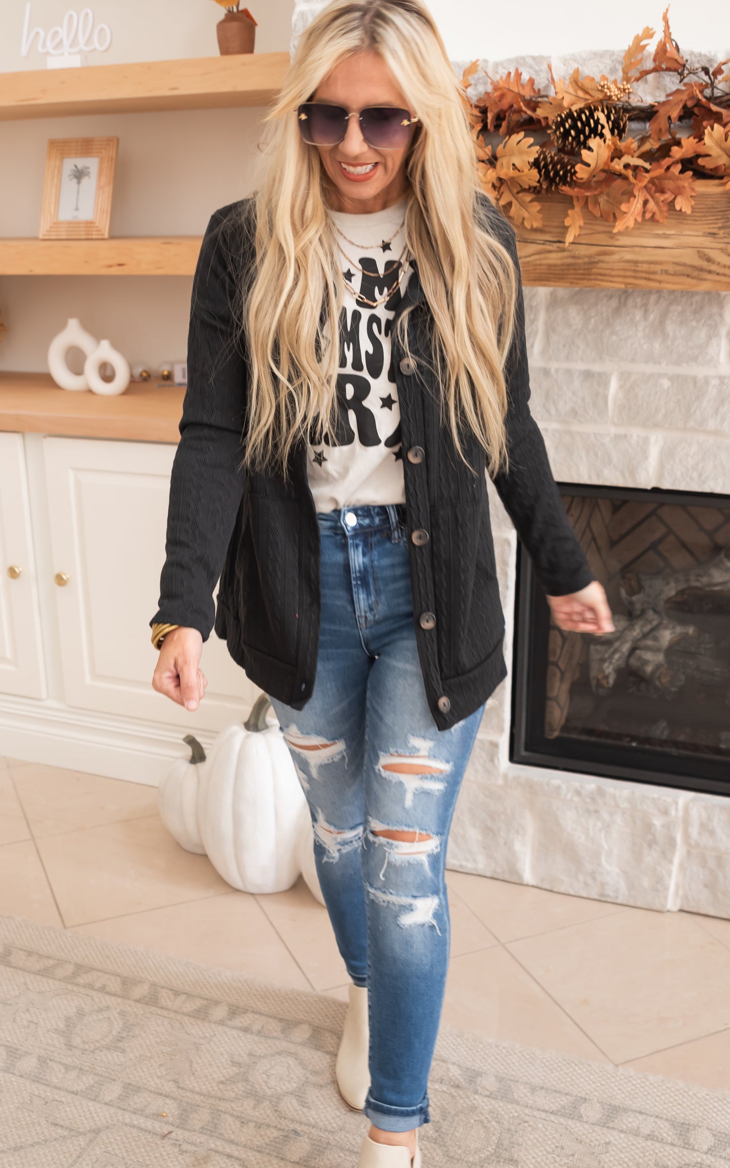 BLACK BUTTON UP CARDIGAN