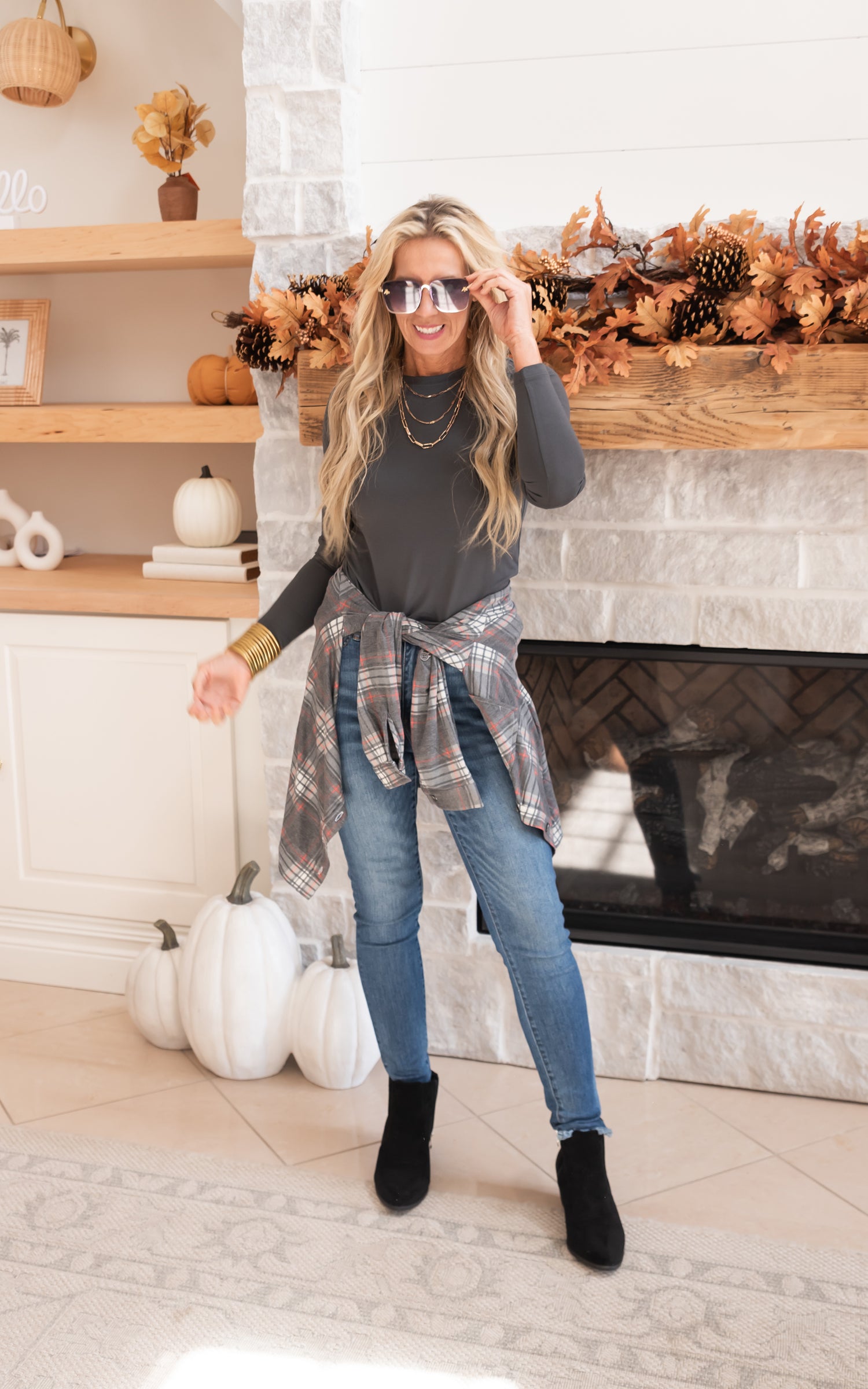 grey long sleeve top