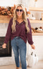 Brushed Waffle V-Neck Button Detail Sweater