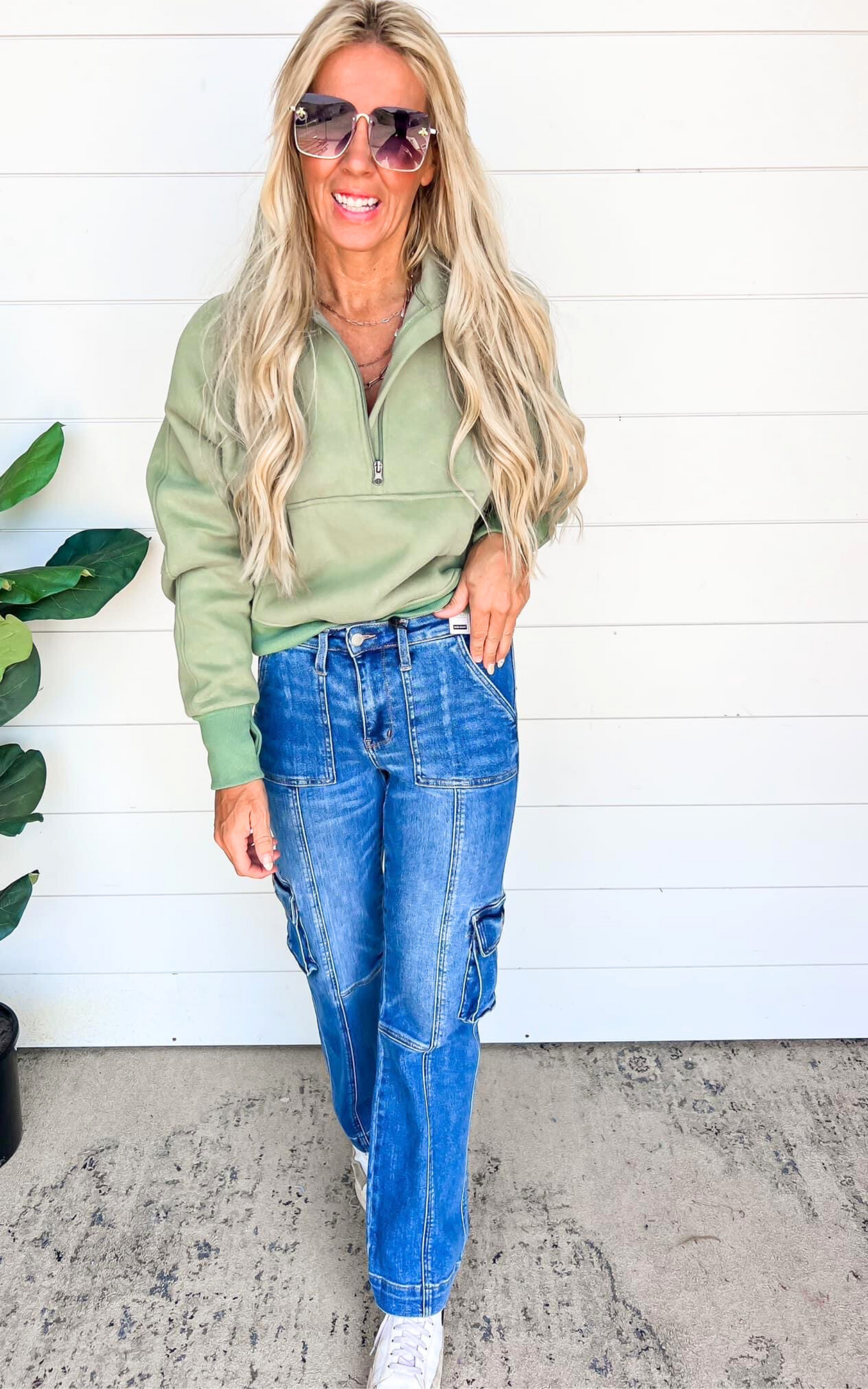 High Waist Cargo Denim Wide Leg Jeans
