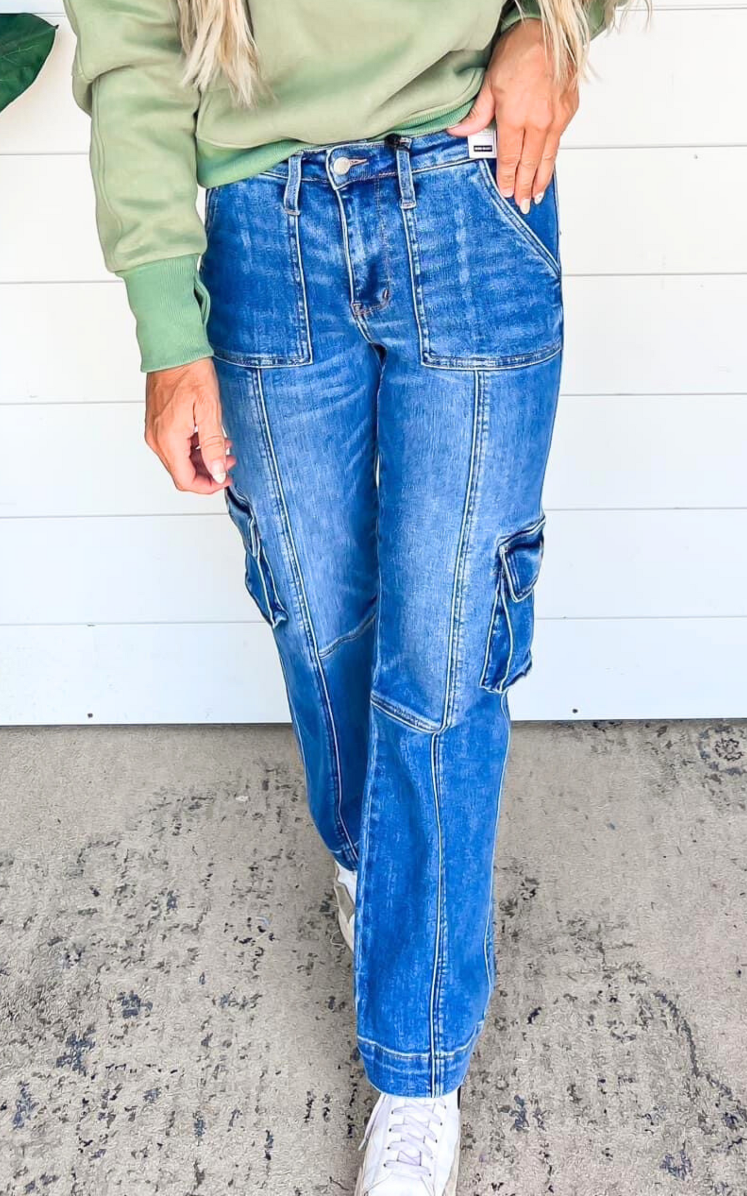 High Waist Cargo Denim Wide Leg Jeans