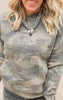 Cloud fleece sweatshirt in muted camo pattern, styled effortlessly for a comfy summer look.
