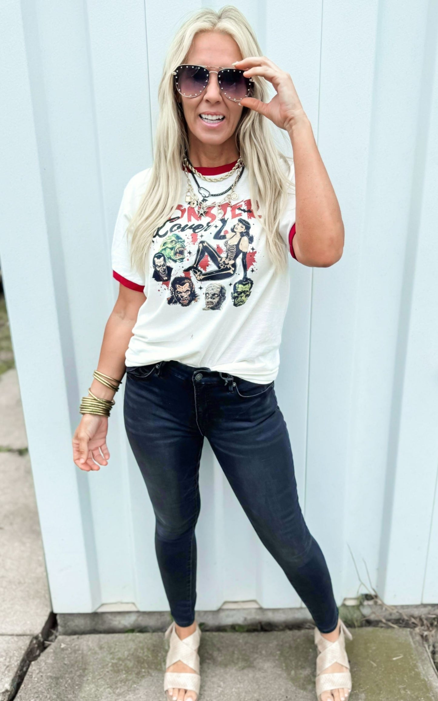 Monster Lover Ringer Graphic T-shirt