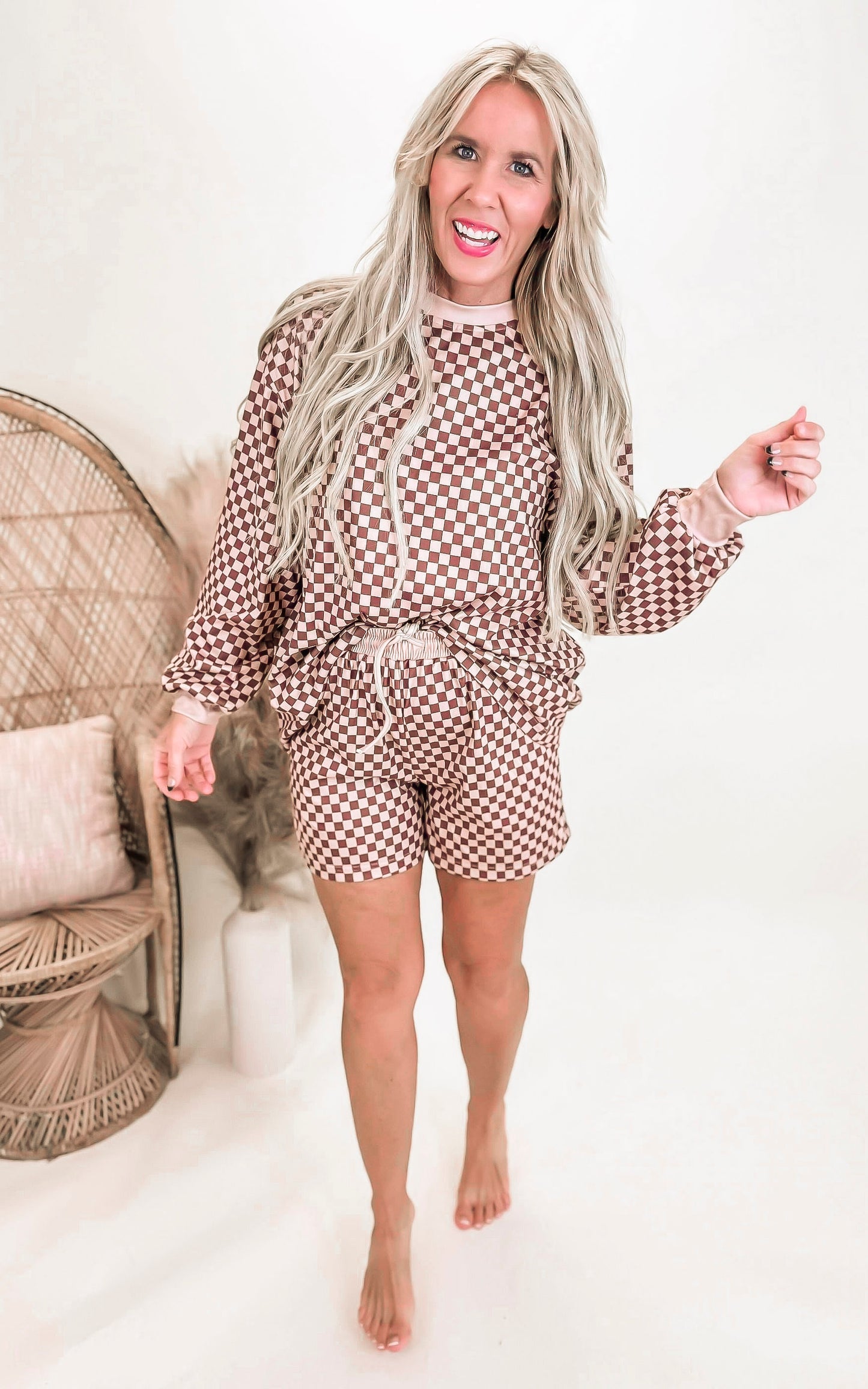 Chocolate Checked Lounge Short Set by Salty Wave (Top & Bottom)* FINAL SALE