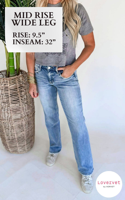 LOVERVET | Undisputable Tummy Control Mid-Rise Wide Leg Denim Jeans - Final Sale