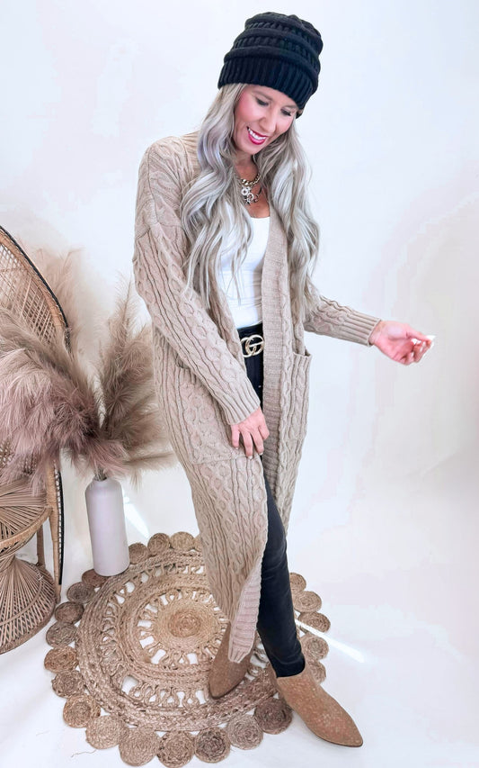 Taupe Knit Long Cardigan