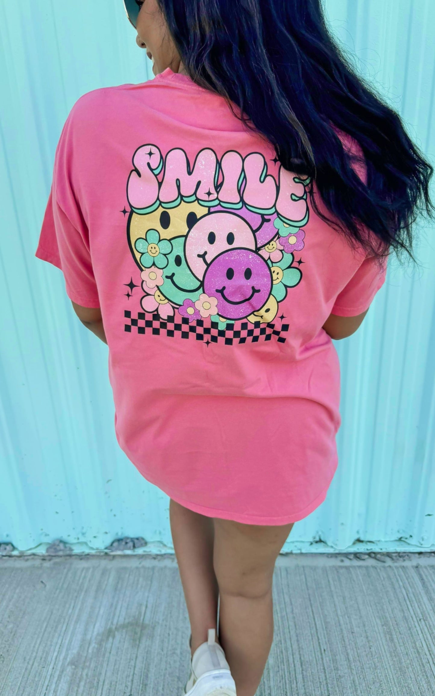 Groovy Smile Check Garment Dyed Graphic T-shirt