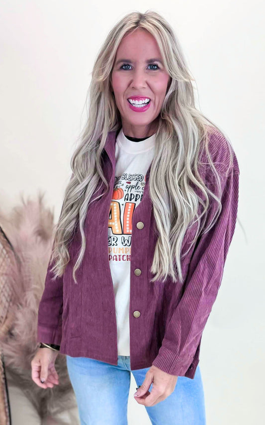 Orchid Haze Corduroy Button Down Shacket - Final Sale