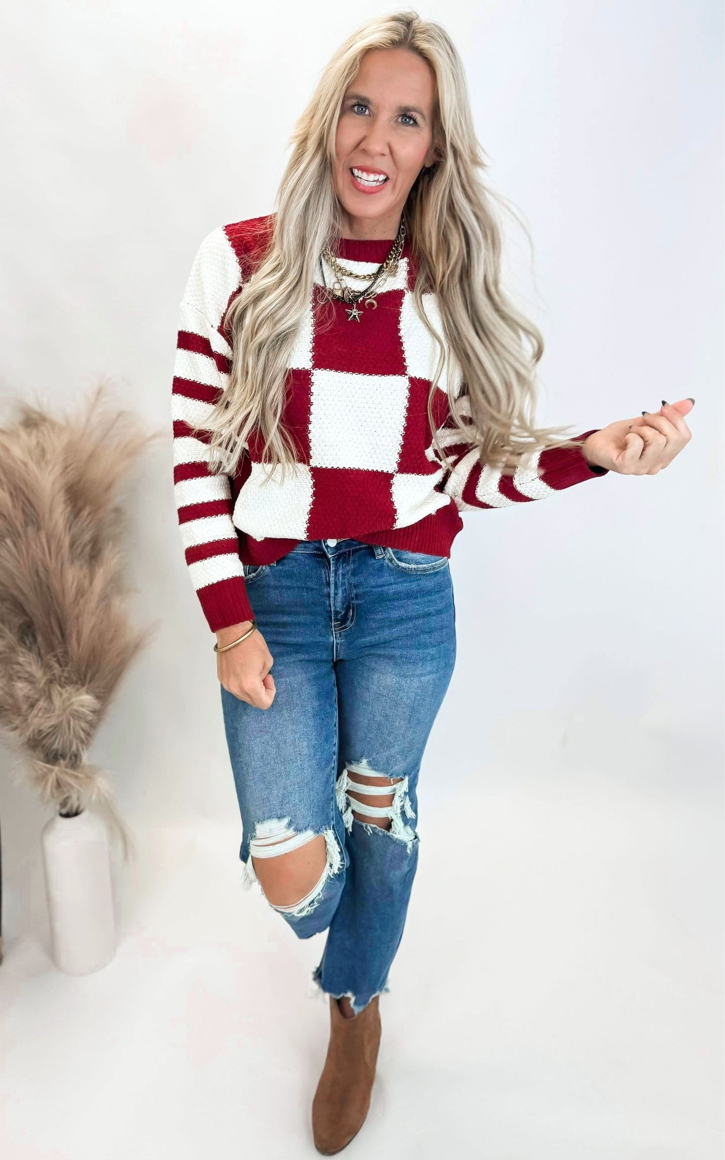 Checkmate Stripes Sweater| Salty Wave (3 COLORS)