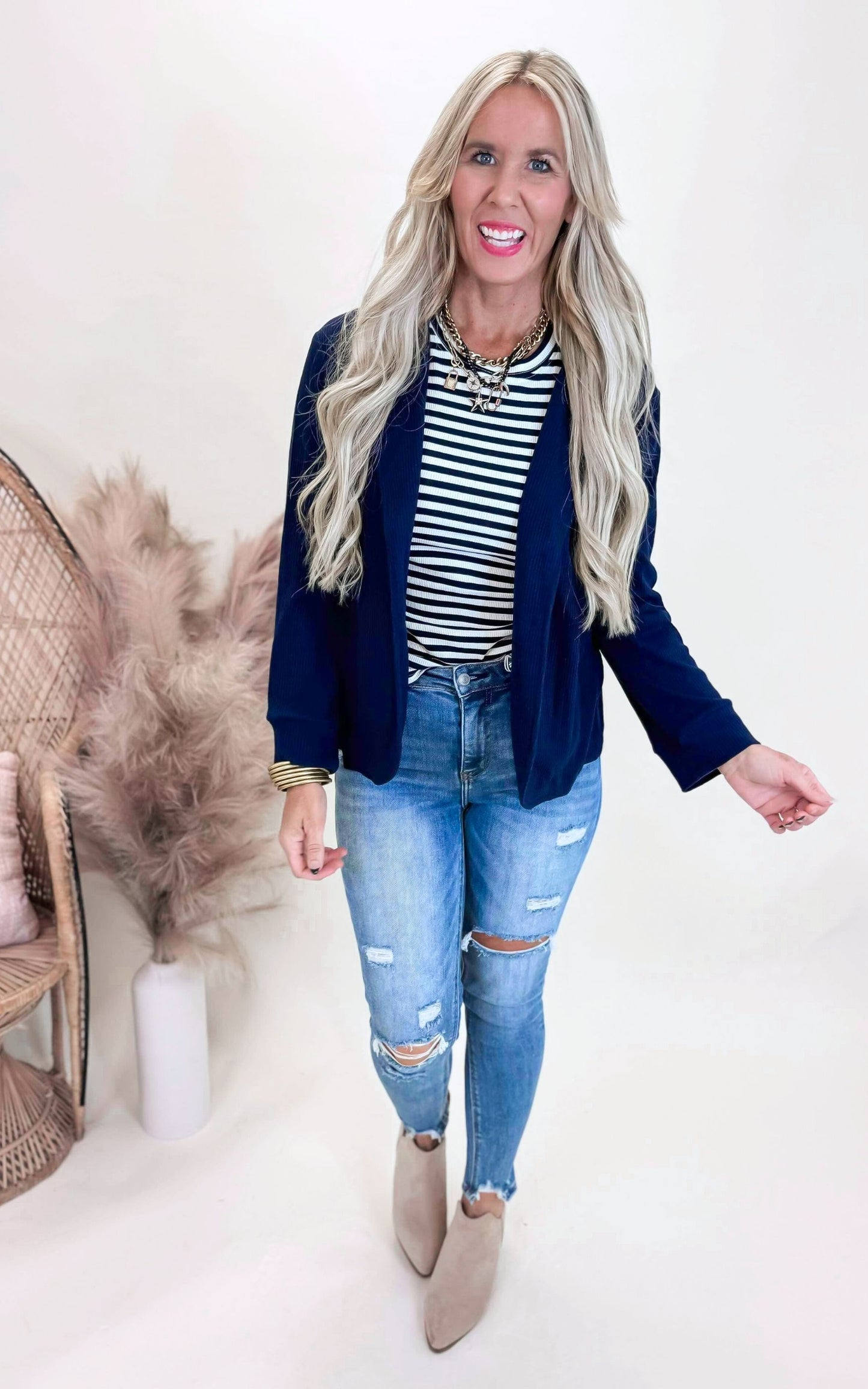 Placket Sleeve Knit Blazer - Final Sale