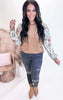Camel Loop Terry Floral Long Sleeve Top