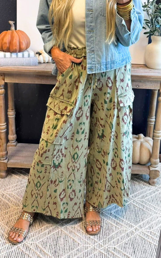 Ethnic Printed Mineral Cargo Pants** - Final Sale